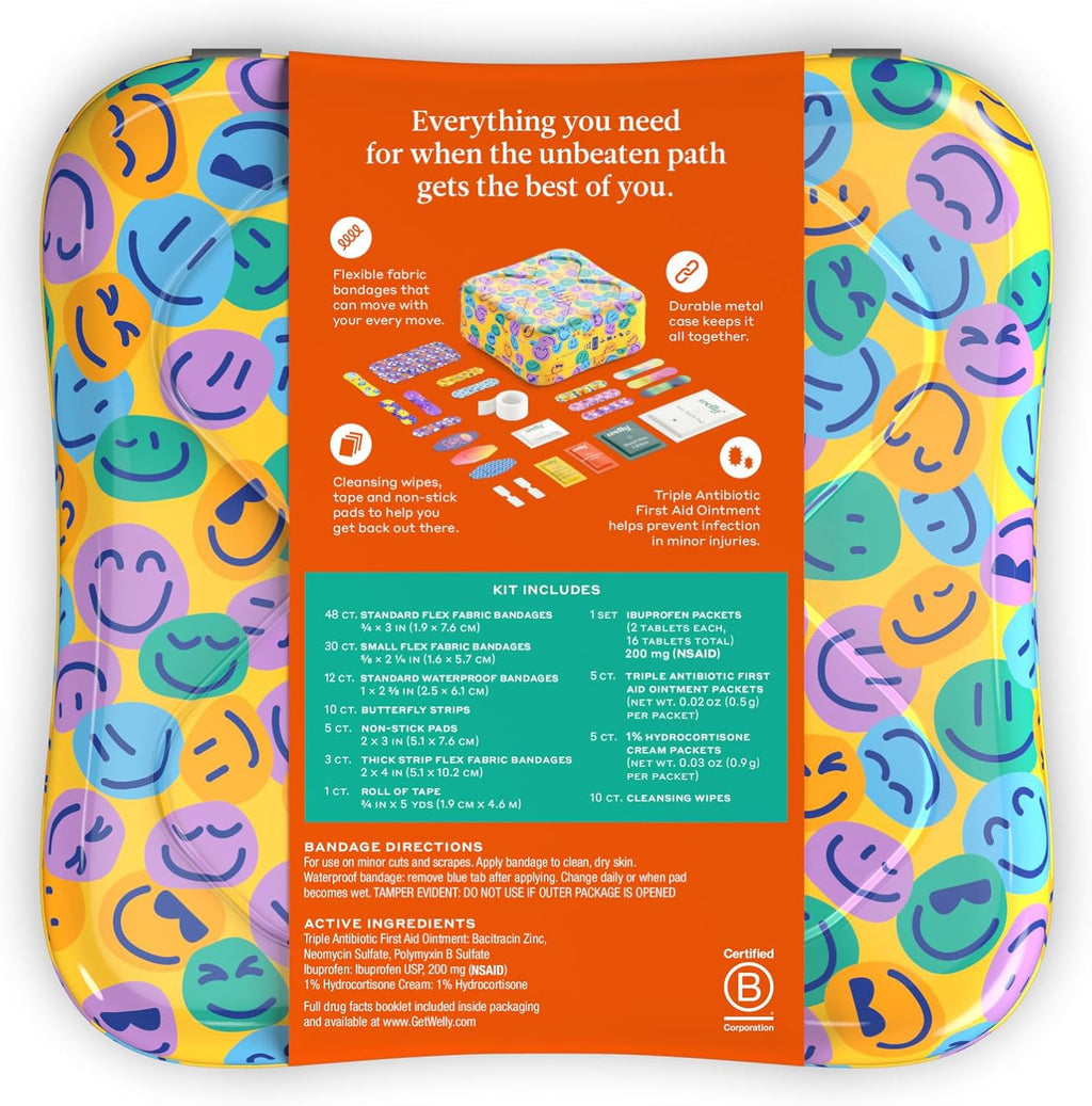 First Aid Kit | FSA Eligible | Adhesive Flexible Fabric and Waterproof Bandages, Tape and Non-Stick Pads, Butterfly