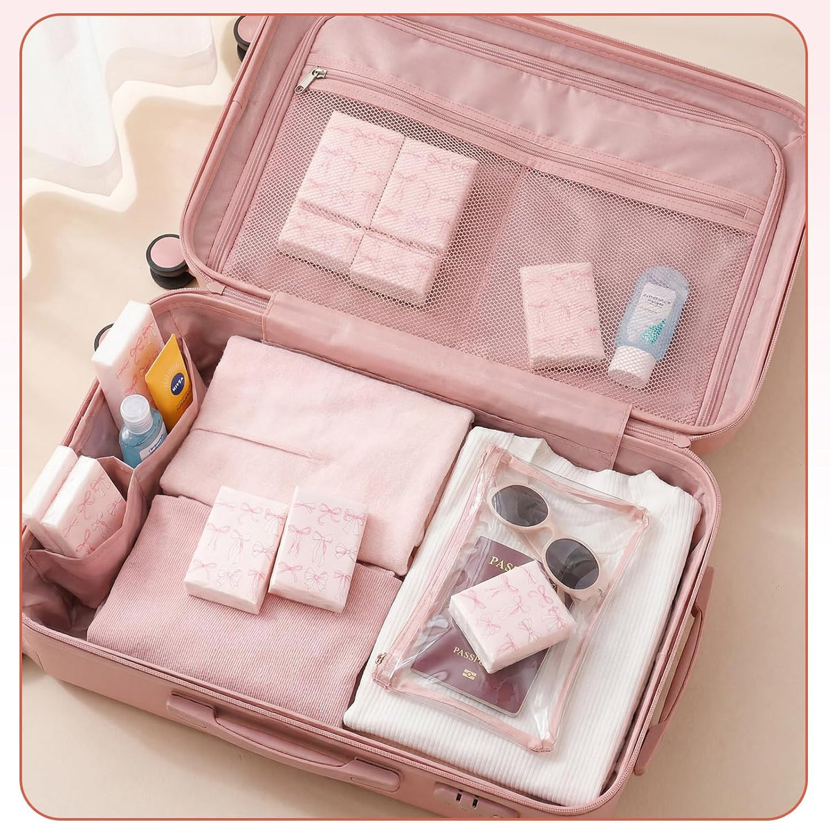 100 Pack Pocket Tissues, 3 Ply Pink Bow Travel Tissues