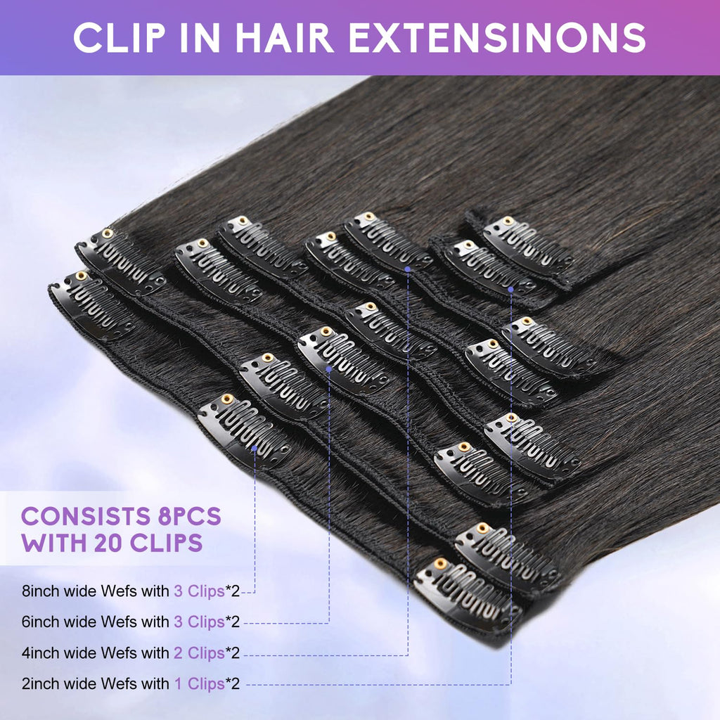 Clip in Hair Extensions Real Human Hair, 18 Inch 100g/3.6oz, 1B Natural Black, Invisible Seamless Straight Remy Human