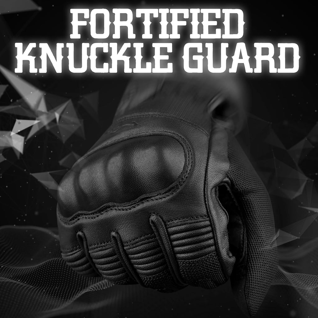 Motorcycle Gloves - Premium Leather Perforated Motorcycle Gloves for Men with Knuckle Protection | Touchscreen