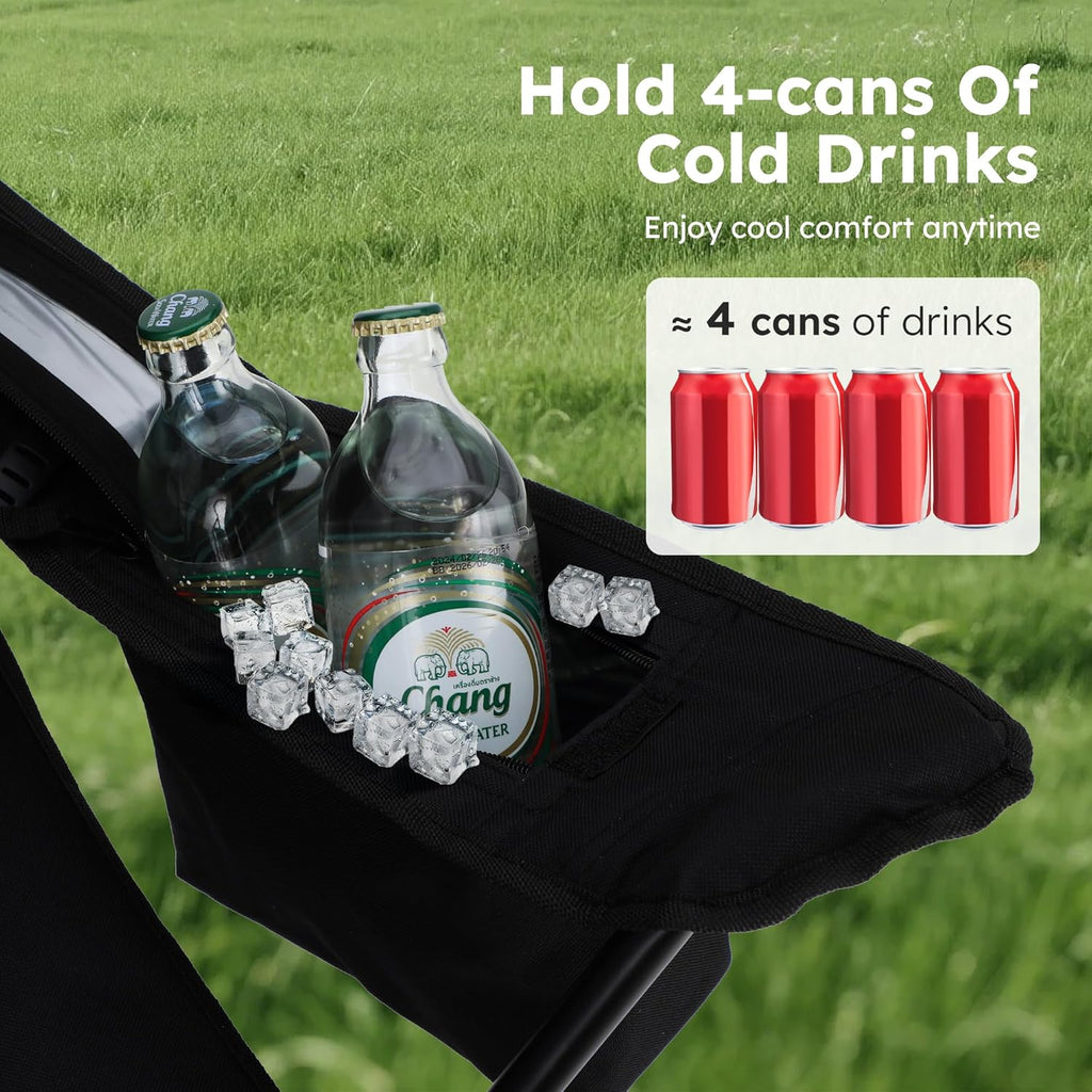 2-Pack Folding Camping Chair with Cooler Bag & Lumbar Support | Durable steel frame & Oxford fabric. Features 4-can
