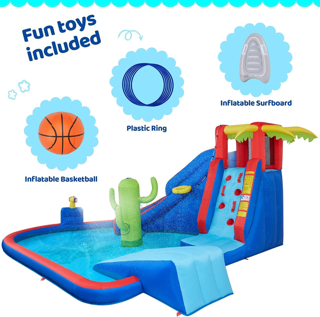 Yaheetech Inflatable Bounce House, Blow Up Water Slide Park Castle for Kids Aged 3-10 w/Splash Pool, Water Cannon