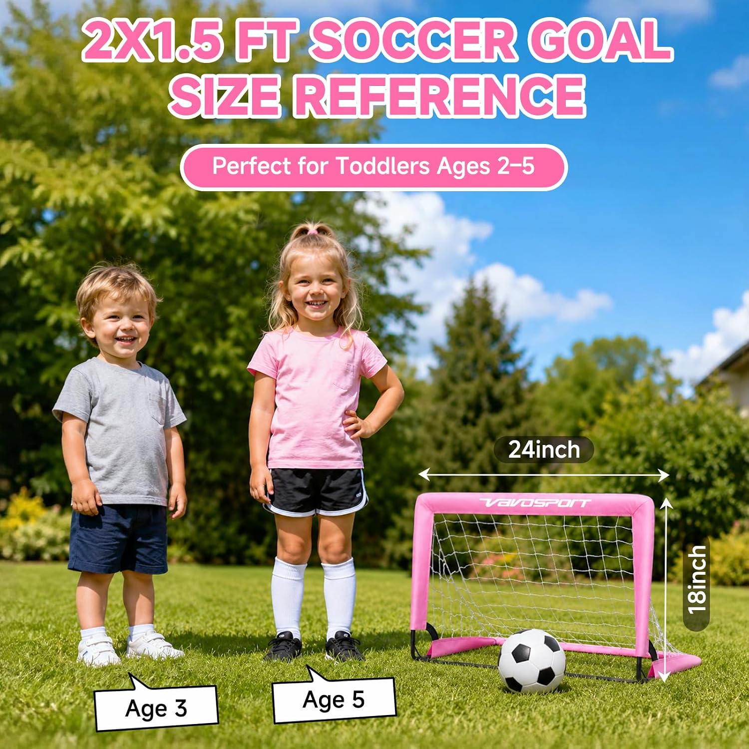 Mini Toddler Soccer Goal Set, 2 Pack 2x1.5 ft Soccer Goals for Backyard | Portable Pop Up Soccer Goals, Kids Soccer