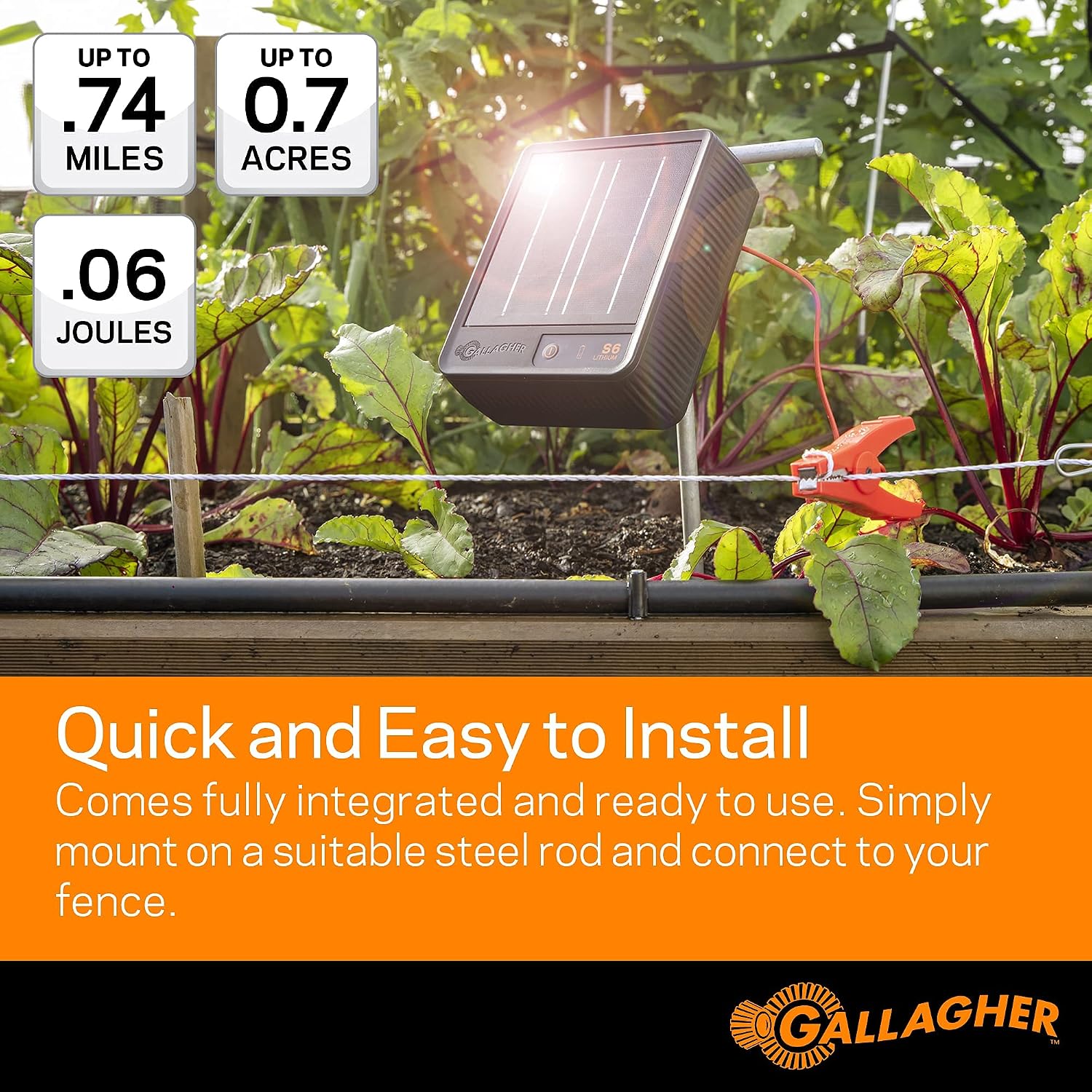 S6 Solar Electric Fence Charger | Solar Fence Energizer for Gardens, Chickens, Goats, and Pets | Solar-Powered Fence