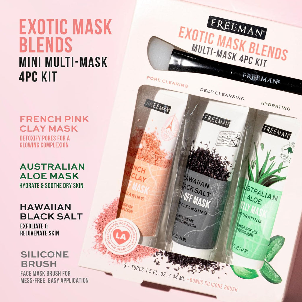 Exotic Blends Facial Mask 4 Piece Set, Peel-Off & Jelly Masks, Cleansing, Pore-Clearing & Hydrating Facial Masks, For
