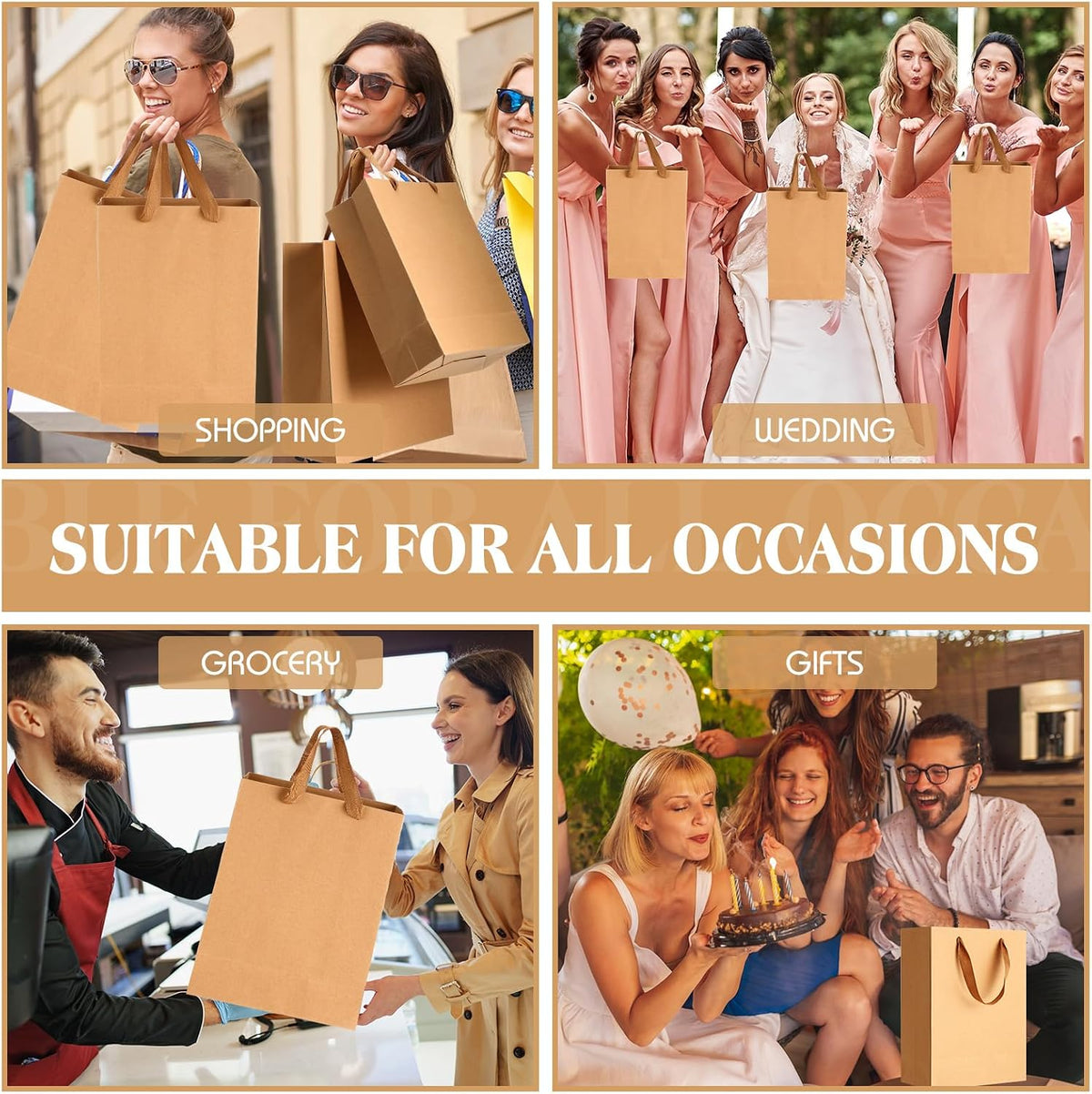 40 Pack Kraft Gift Bags with Handles 4 Sizes,Vertical,Brown