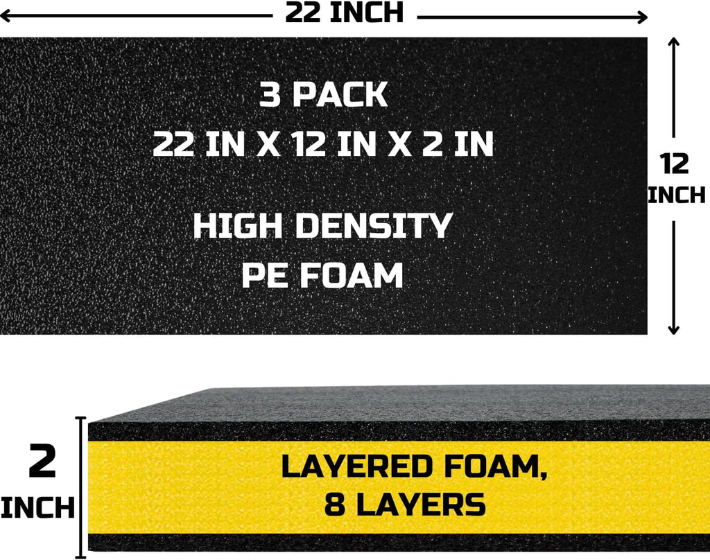 Tool Box Foam Organizer 22x12x2 inch 3Pack, Kaizen Sheets for Pro Tool Control, Custom Tool Shadow Inserts for Cases