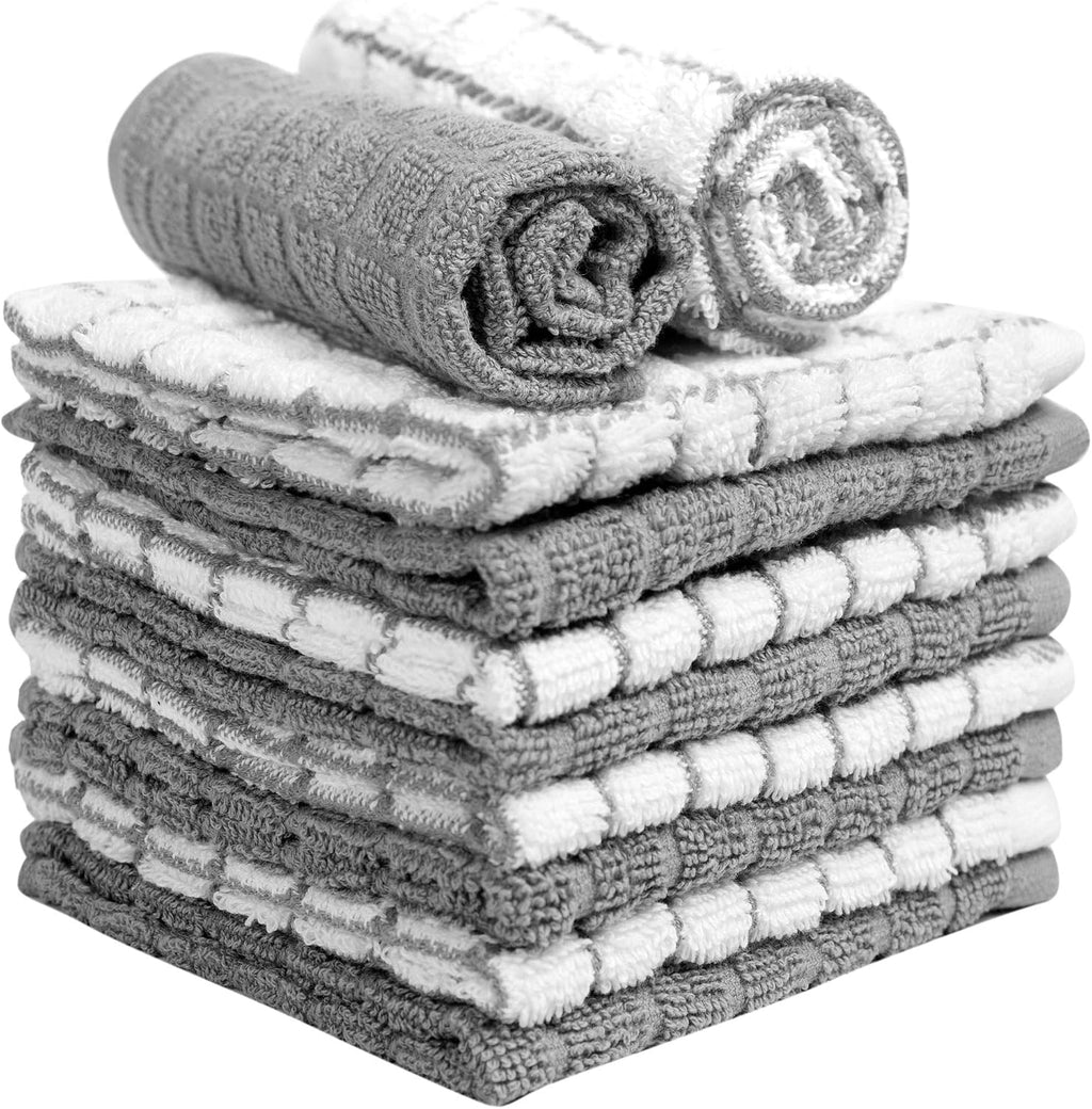 Bumble Dish Cloths (8-Pack), 100% Cotton Kitchen Towels, 12"x12" - Gray | 405 GSM | Soft, Highly Absorbent & Durable