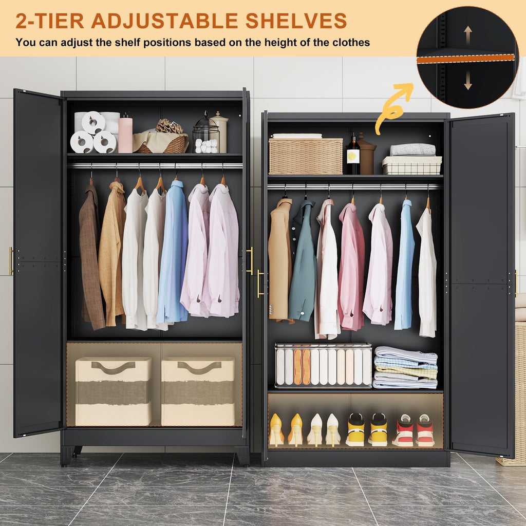 Armoire Wardrobe Closet,Bedroom Clothing Storage Cabinet Black19.7D