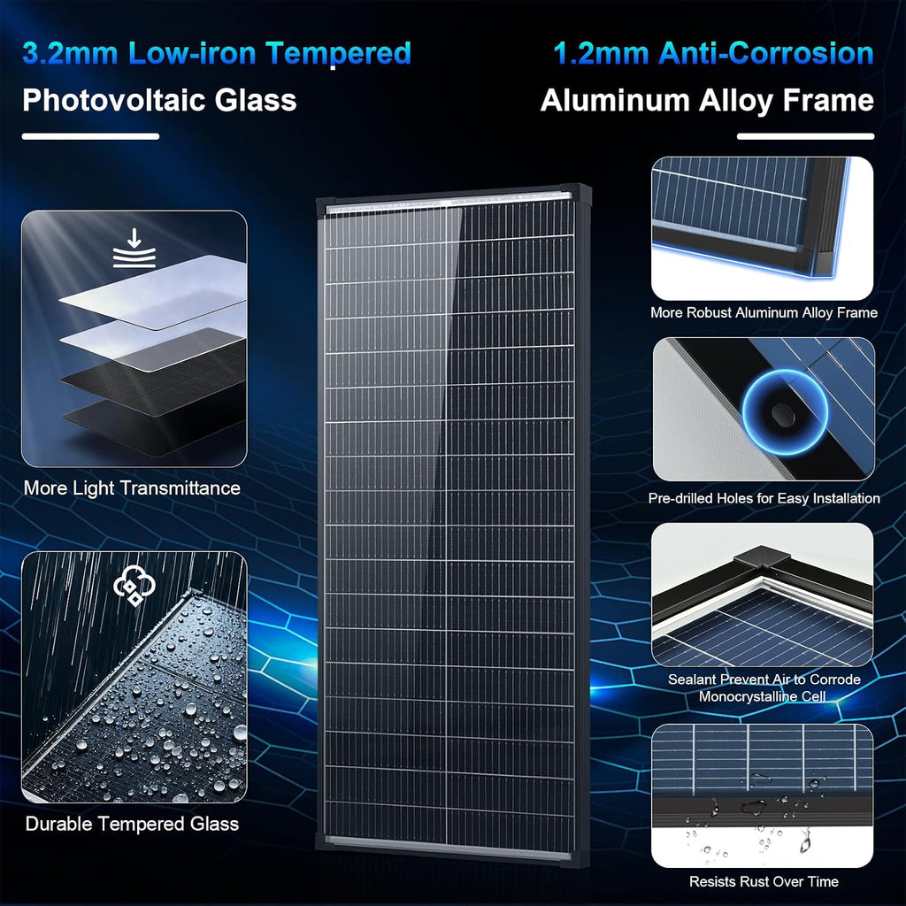 100W Bifacial Solar Panel,N-Type 12V 18BB 25% High-Efficiency A+ Monocrystalline Cell IP68 Waterproof Solar Panel for