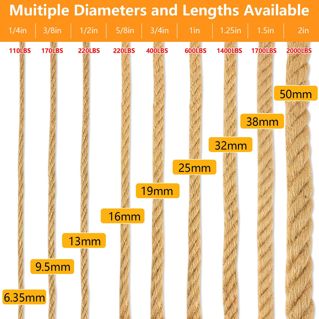 Sisal Rope 1/4 Inch X 600 FT, Natural Hemp Rope Twine, Twisted 4 Strand Multipurpose for Cat Scratcher, Docks, DIY