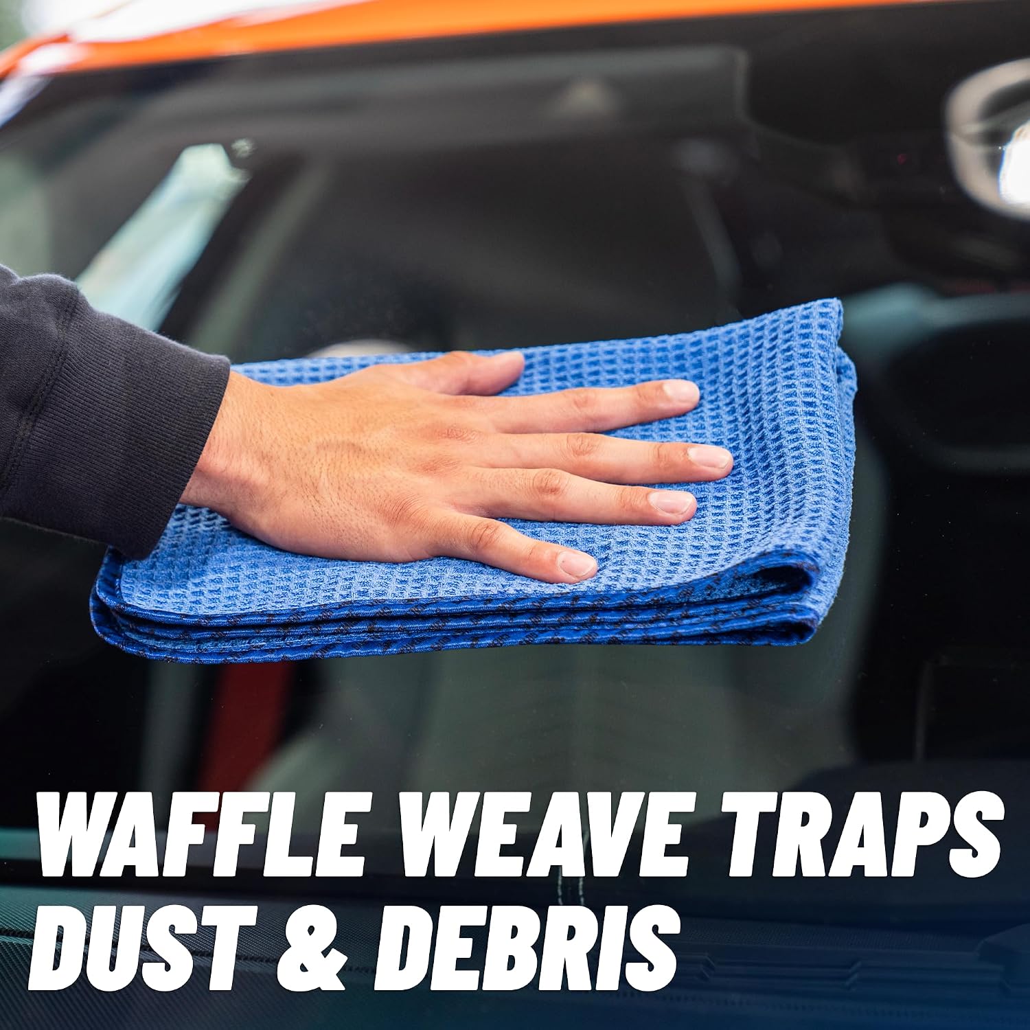 Waffle Weave Glass & Window Microfiber Towel, Blue, 2 Pack | Waffle-weave towels wipe glass, mirrors and windows
