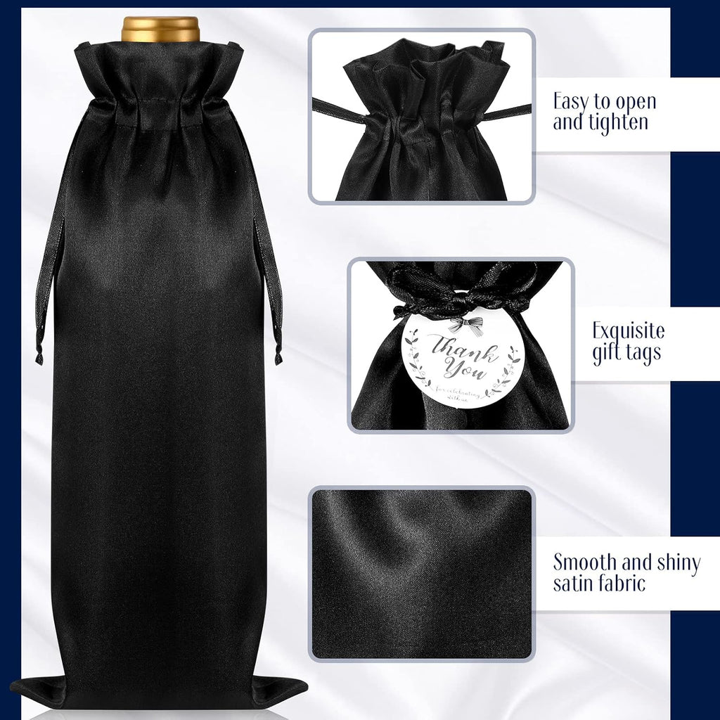 12 Pcs Black Satin Wine Gift Bags, Gift Giving