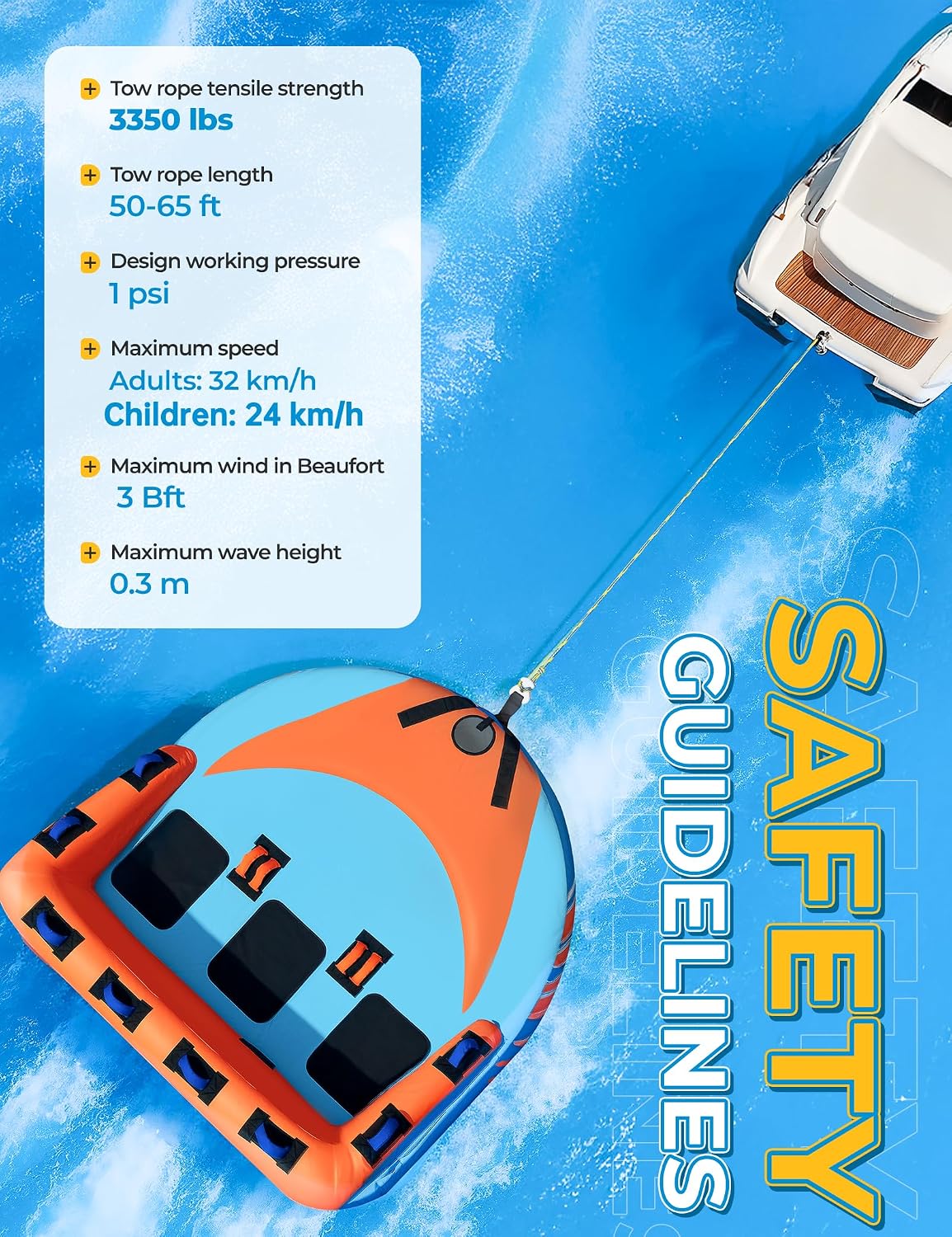 Towable Tube for Boating 1-3 Person, Inflatable Pull Boat Tube | Inflatable Water Tubes for Boats,Front & Back Tow