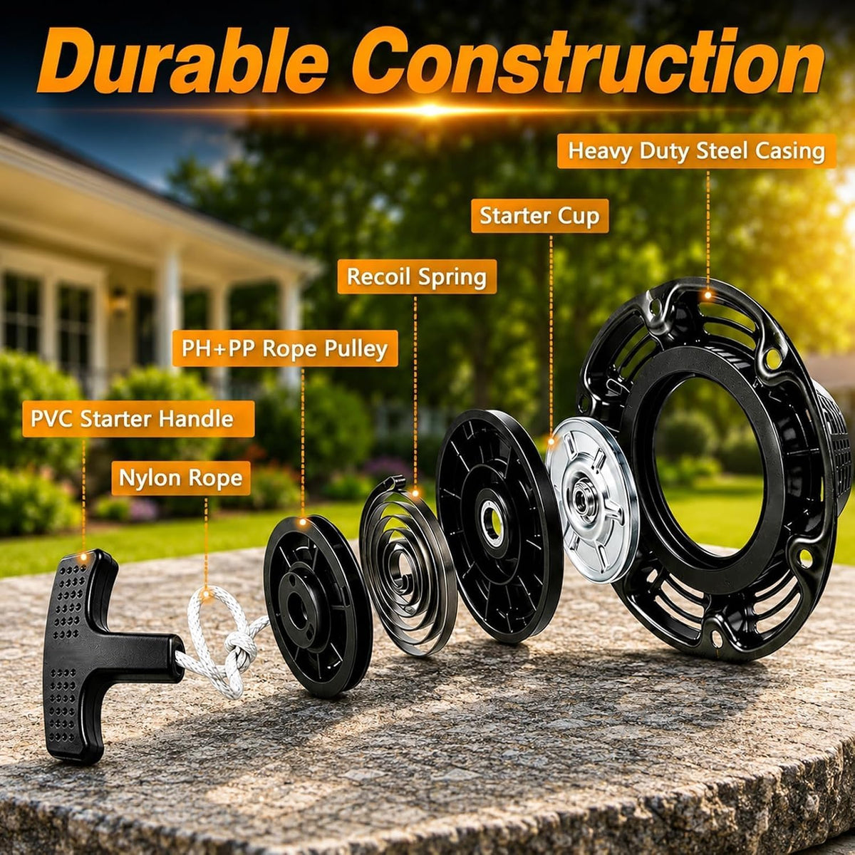 Pull Start Assembly, Recoil Starter Cord Rope Assembly Compatible with Kohler 3000 Series Engine SH255 SH265 SH270 196cc Replace # 18-165-05-S