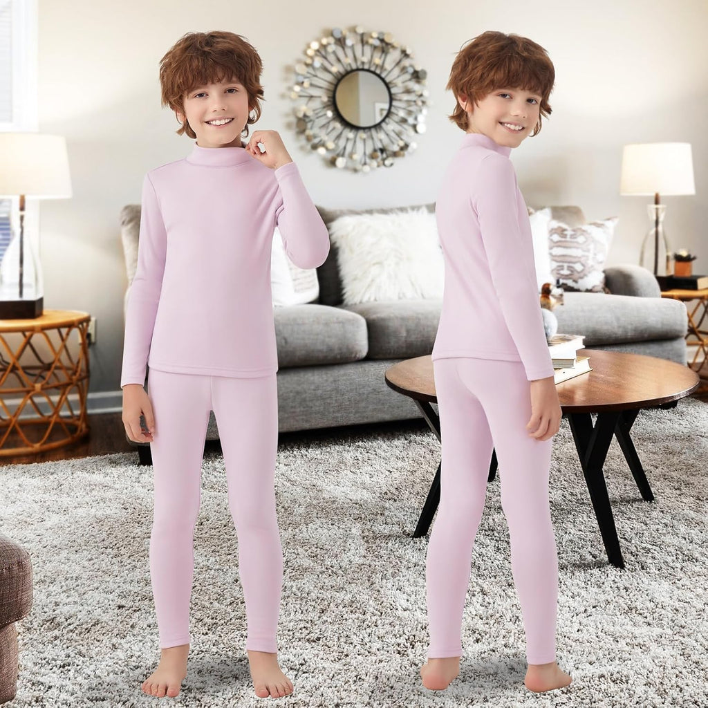 Unisex Kids Thermal Underwear Fleece Lined Long Johns Set Winter Base Layer for Skiing Top Bottom Warm Set Boys Girls