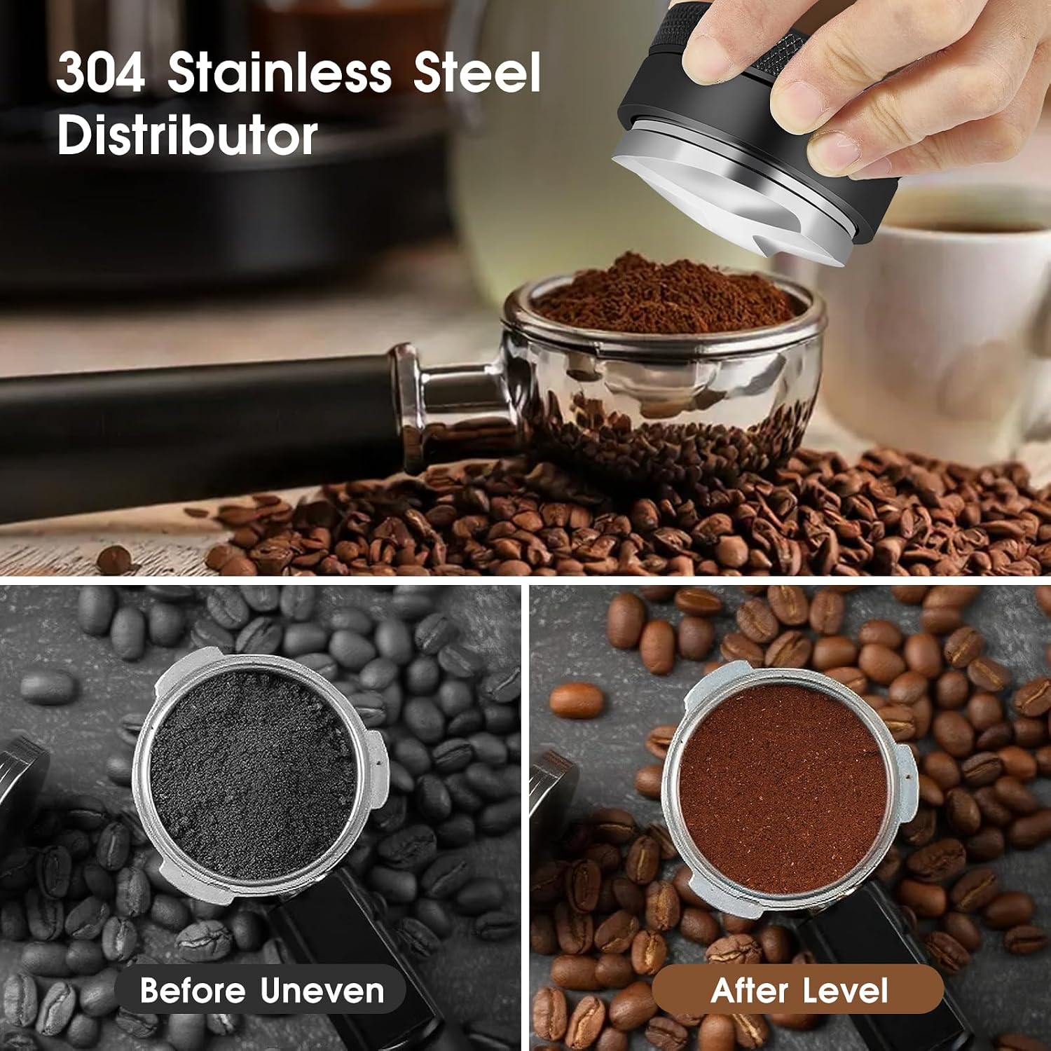 54mm Espresso Accessories Kit, Distributor, Tamper, Dosing Funnel