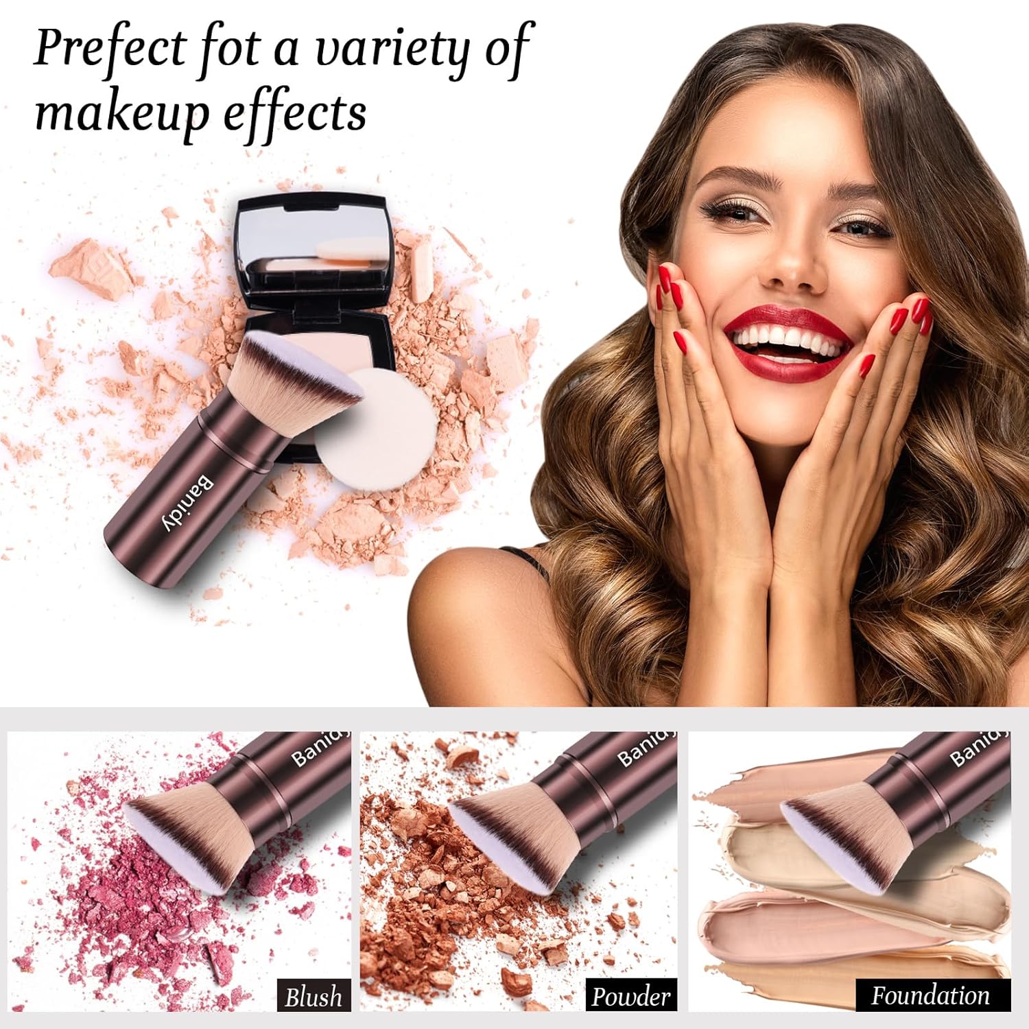 Makeup Brush Retractable Kabuki Face Brushes Portable Travel Blush Brush | Flawless for Foundation, Powder Blush