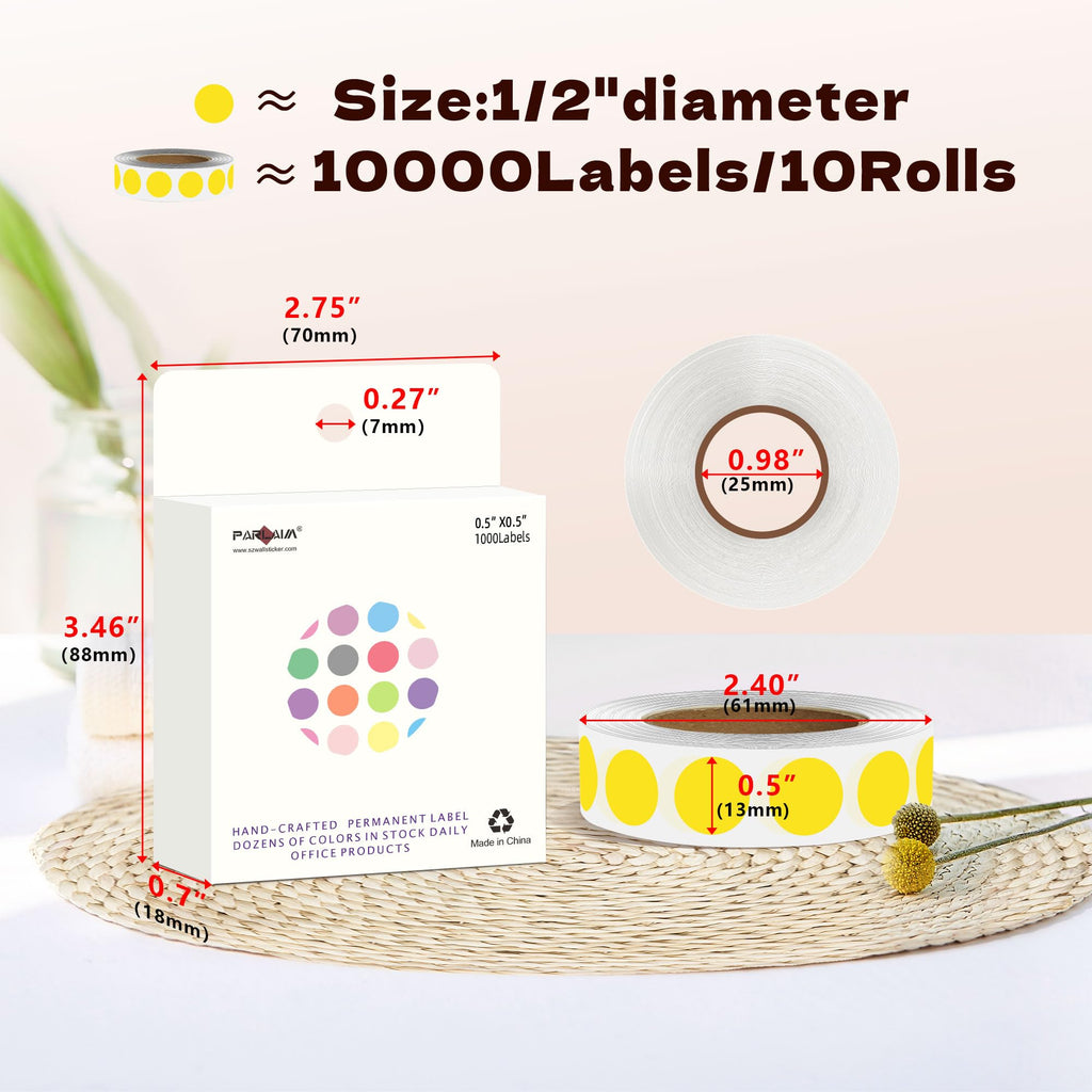 10000PCS 1/2 Inch Round Color-Code Dot Stickers,Circle Color Coding Label Sticker for Home Office(Yellow)