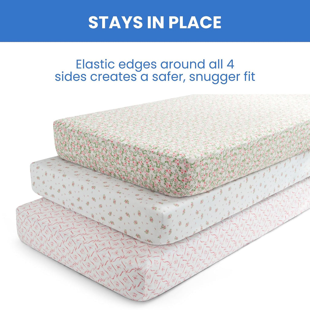 Fitted Crib Sheets for Girls and Boys - Crib Sheet for Standard Crib and Toddler Mattresses - 28x52 Inch (Pack of 3)