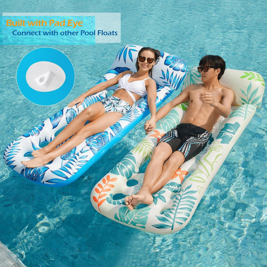 Inflatable Pool Float Lounge - 2 Pack Floaties Rafts for Adults Floating Lounger Sun Tanning Floats Cool Water Floaty