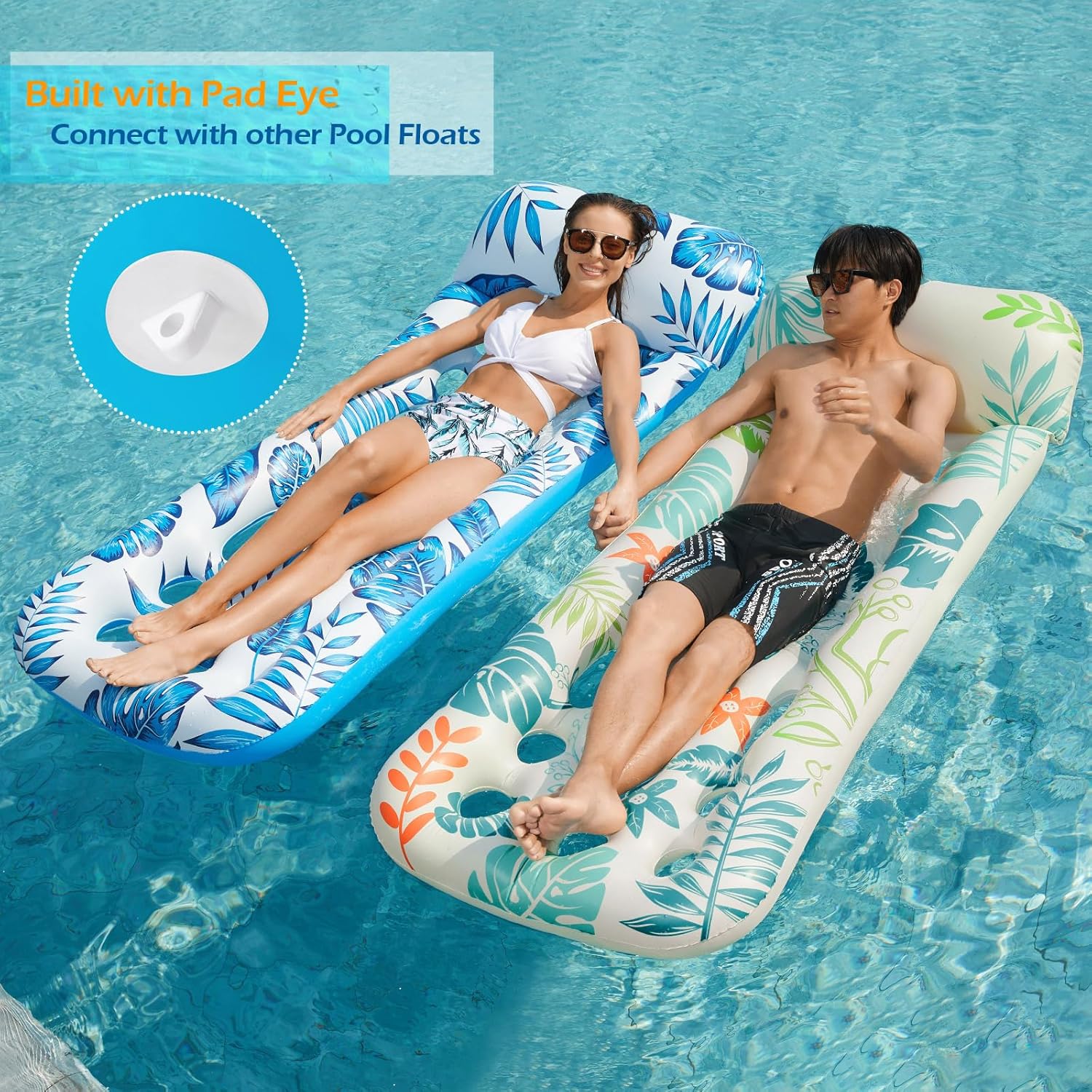 Inflatable Pool Float Lounge - 2 Pack Floaties Rafts for Adults Floating Lounger Sun Tanning Floats Cool Water Floaty