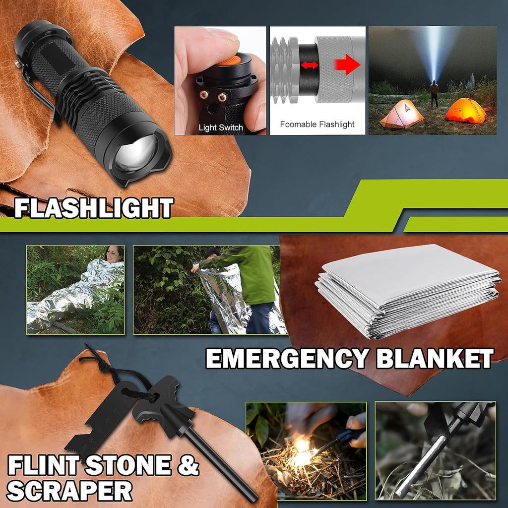 Survival Kit 17 in 1, Survival Gear and Supplies for Adult Teen Men, Survival Case, 2025 Xmas Holiday Surprise Gift