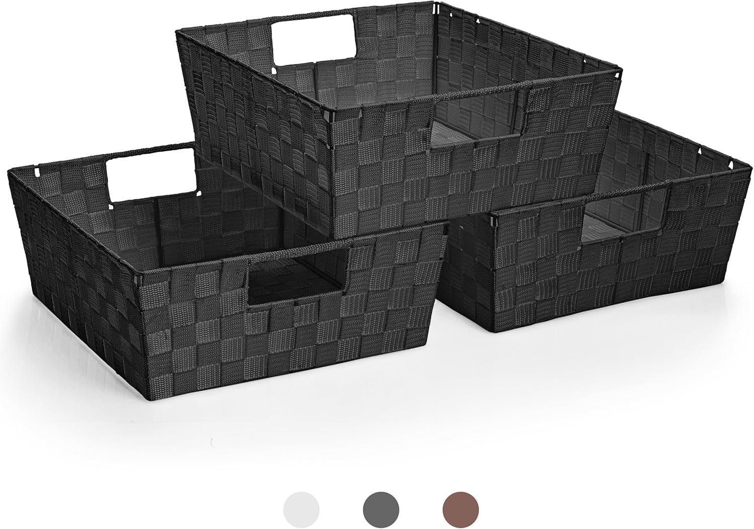 Set of 3 Large Woven Storage Baskets – Mesh Hand-Woven Baskets for Organizing, Fabric Storage Bins for Linen Closet