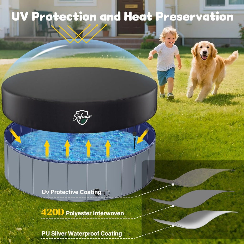 72" Round Dog Pool Cover [Upgrade 420D Thickened] 6ft Portable Dog Pet Bath Pool Cover 71/72 inch, Durable Foldable