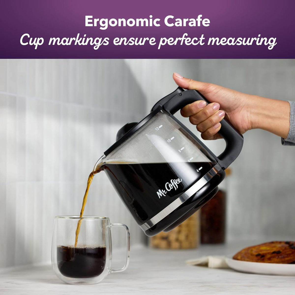 12-Cup Replacement Carafe – Compatible with Mr. Coffee 12 Cup Machines, Glass Pot with Black Handle