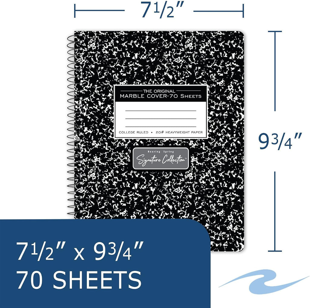 Signature Collection Composition Spiral Notebook, Wirebound Comp Book, College Ruled 20 lb Premium Paper, 70