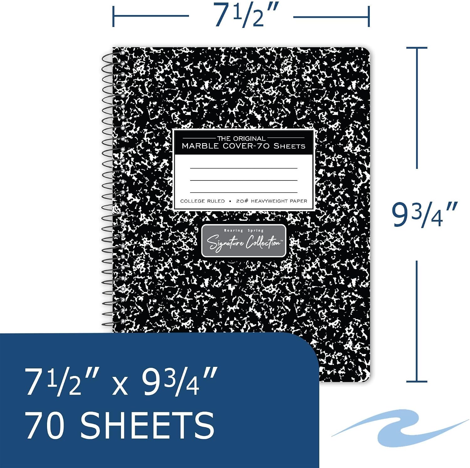 Signature Collection Composition Spiral Notebook, Wirebound Comp Book, College Ruled 20 lb Premium Paper, 70