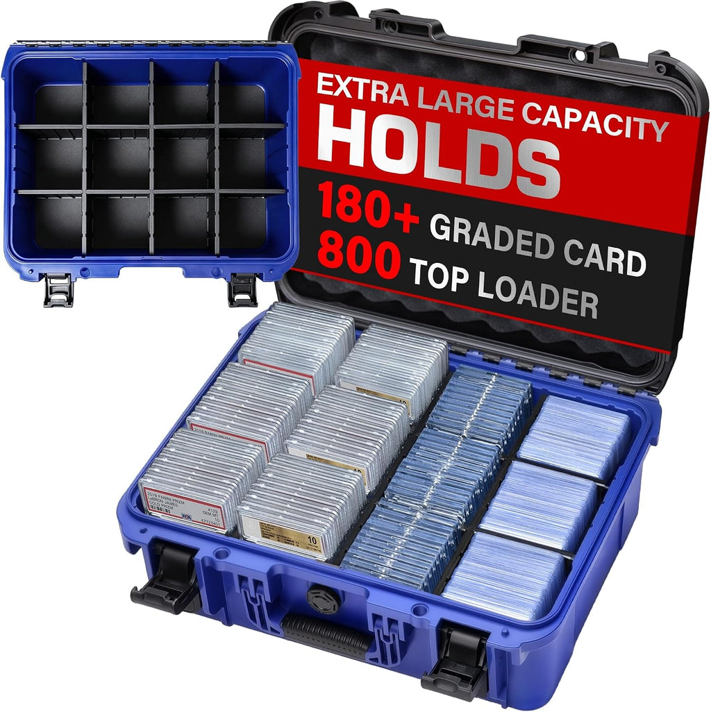 Sports Card Storage Box, Extra Large Graded Card Case, Waterproof Hard Case | Sports Card Case with 8 Adjustable