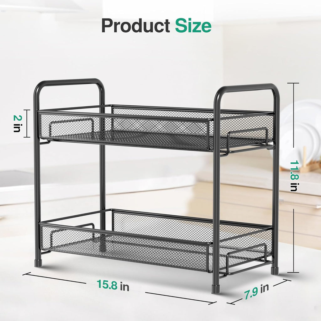 Spice Rack Organizer for Countertop 2 Pack, 2-Tier Counter Foldable Metal Standing Large Seasoning Storage Shelf for