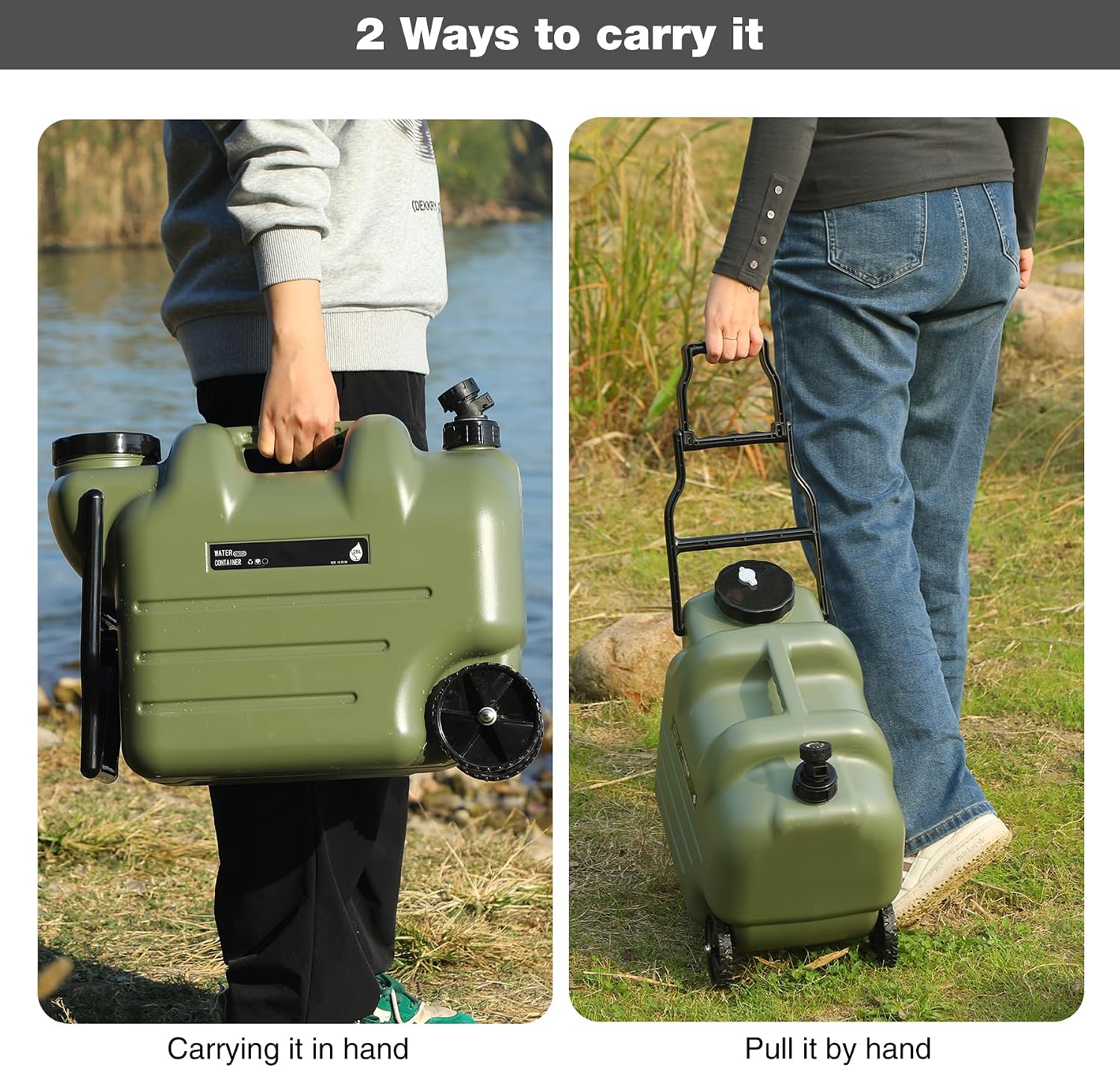 7.4 Gal Portable Water Container with Wheels & Spigot, Green | BPA-Free Rolling Camping Water Jug with Wheels &