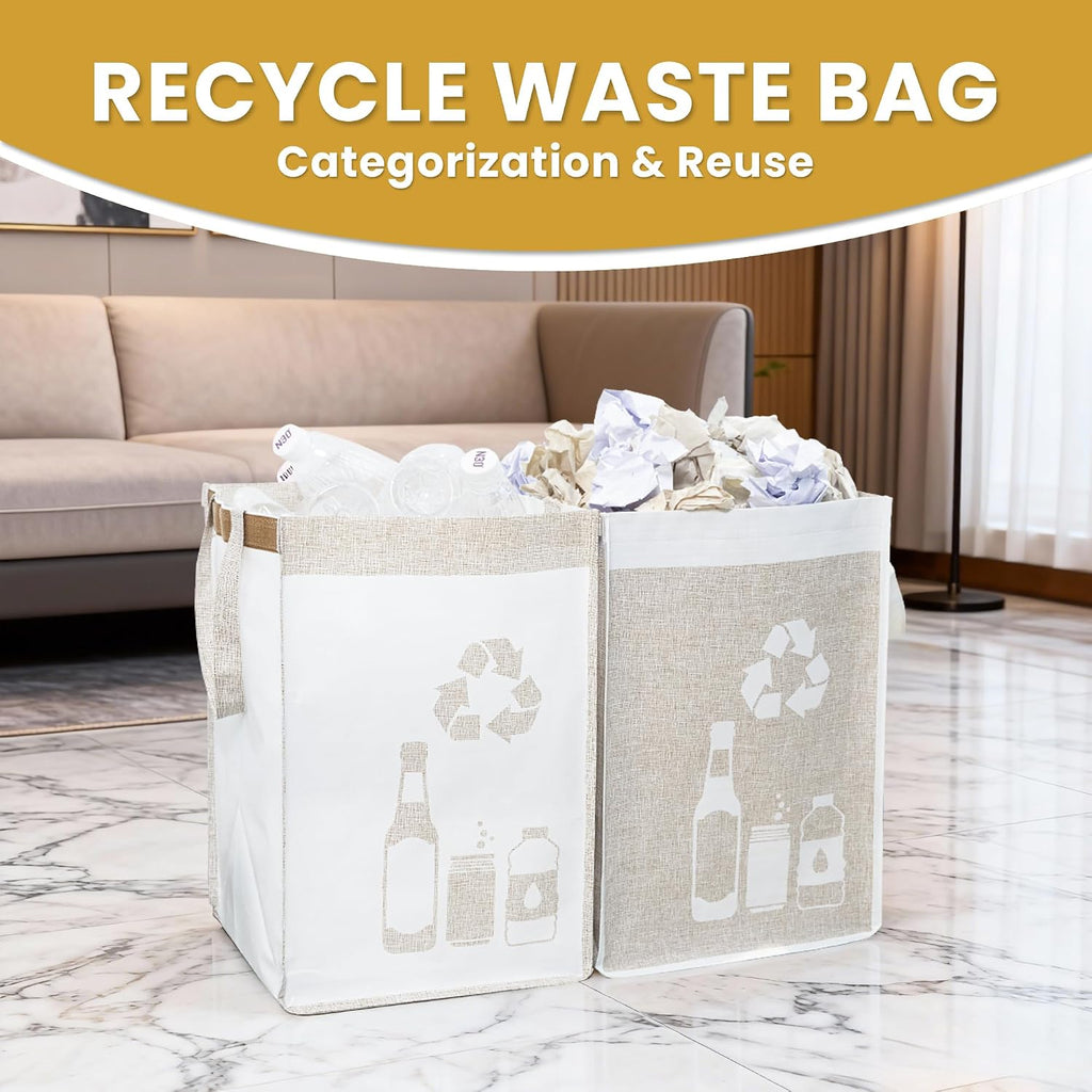 Recycle Waste Bag for Kitchen Home- Indoor Recycling Bins Trash Sorting Organizer, Reusable and Waterproof, Yellow, 2