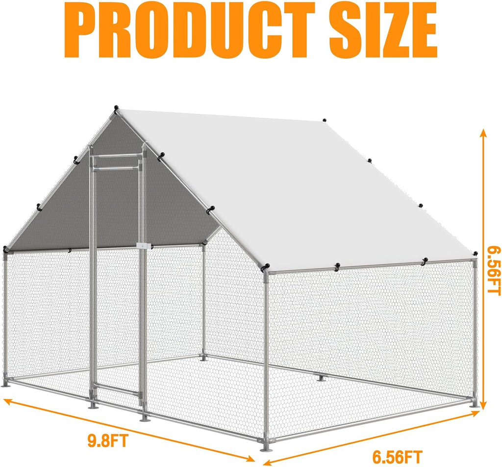 Large Metal Chicken Coop Walk-in Poultry Cage Hen Duck Run House with Waterproof & Anti-UV Cover Galvanized Rabbits