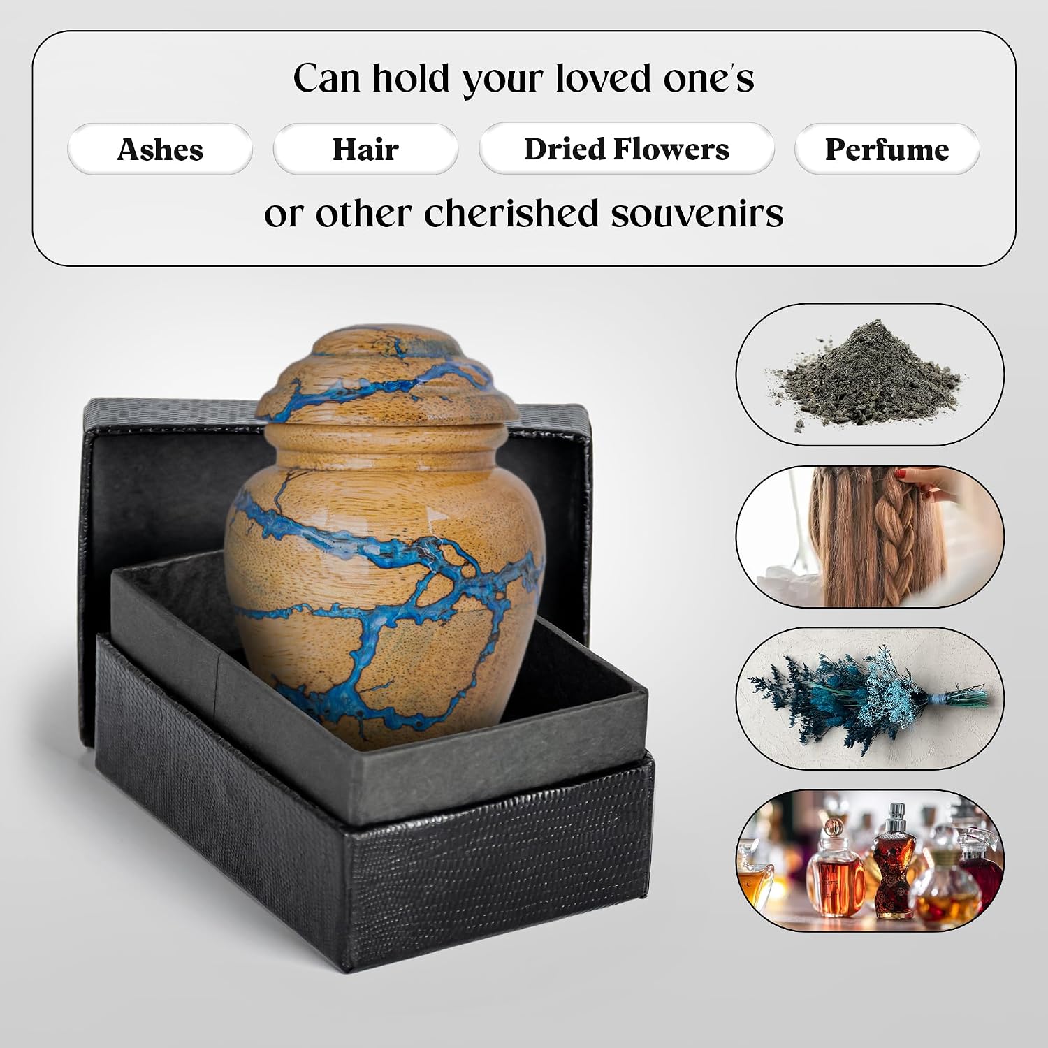 Blue Resin Wood Cremation Urns Multi-Pack - 3 Cubic Inch Thunderstorm Keepsake Set of 4 - Small Epoxy Memorial