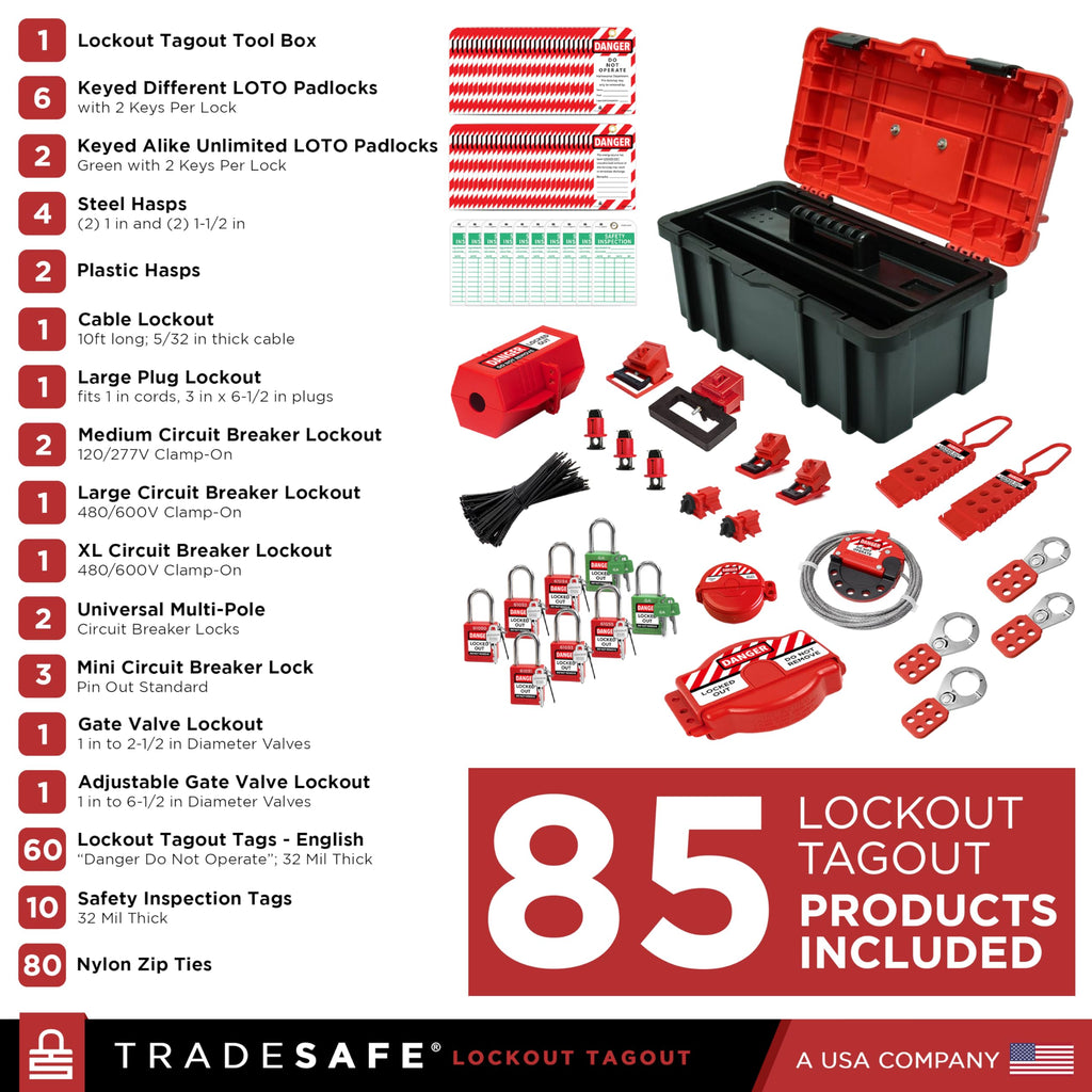 Lockout Tagout Kit, Loto Tool Kit, 85 Lock Out Tag Out Devices