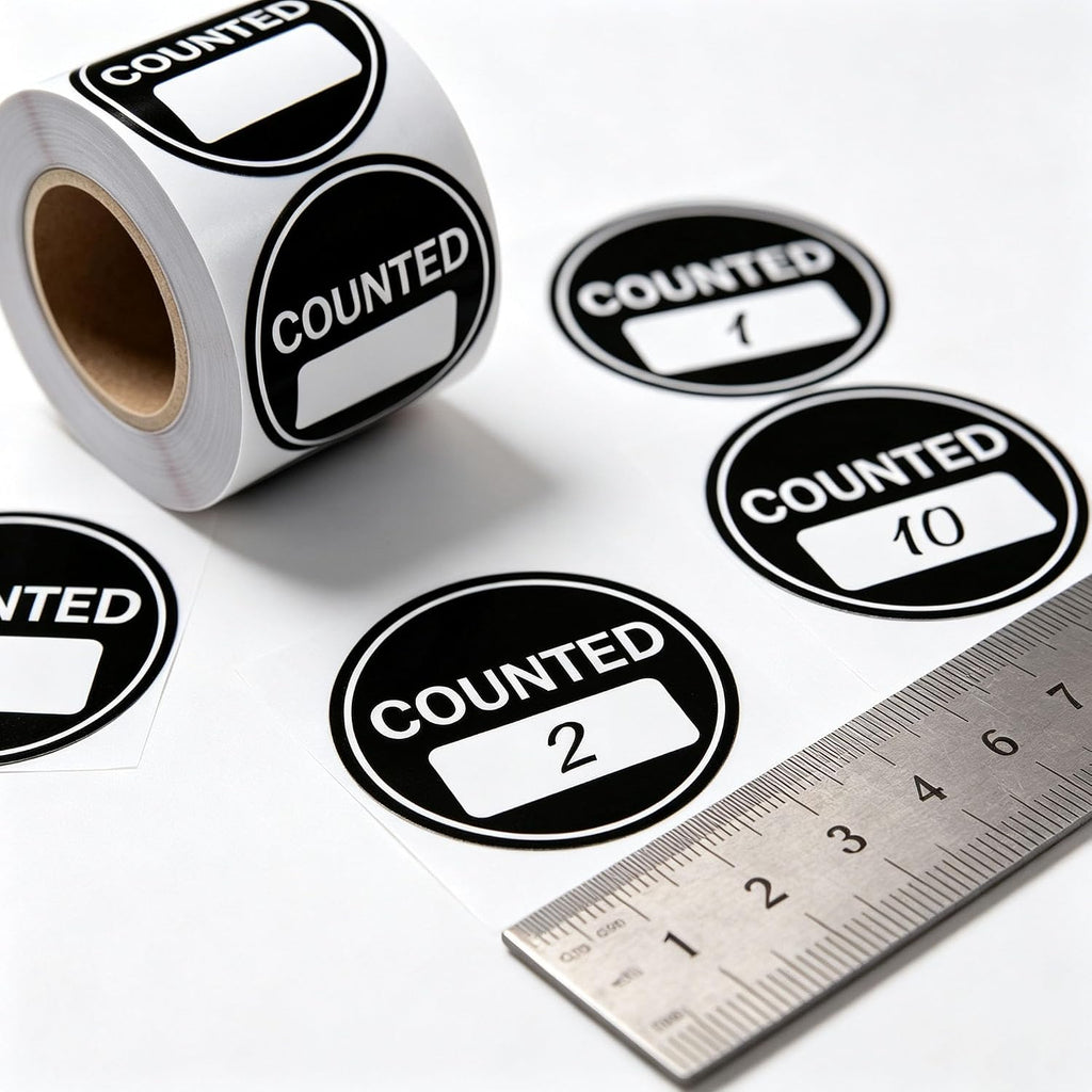 Round Counted Inventory Labels, 2 inch Black, 500 Pieces