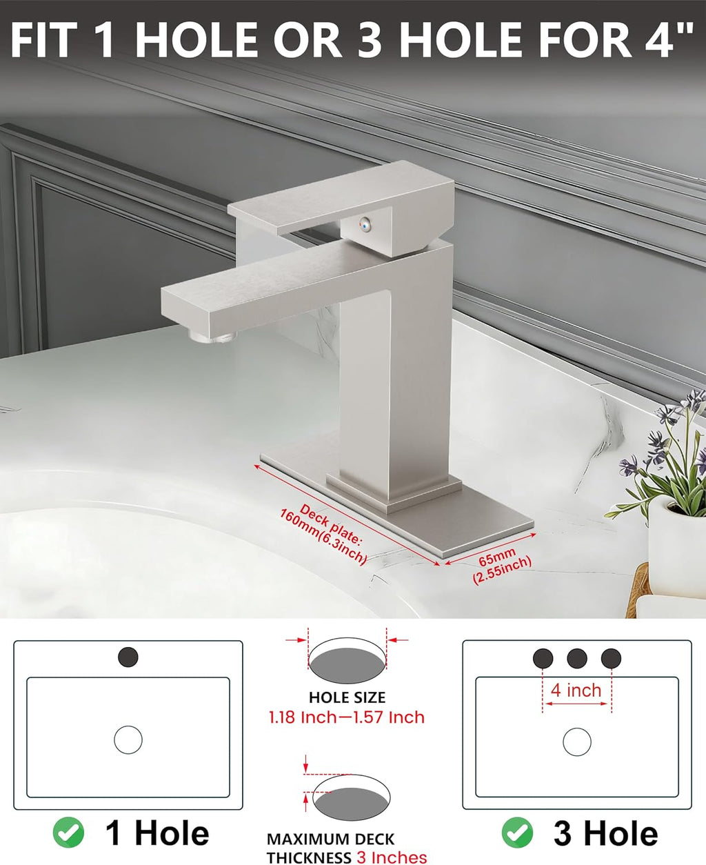 Bathroom Faucets 1 Hole Single Handle,Brushed Nickel