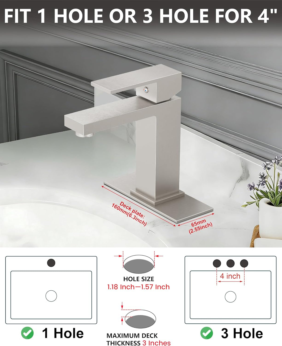 Bathroom Faucets 1 Hole Single Handle,Brushed Nickel