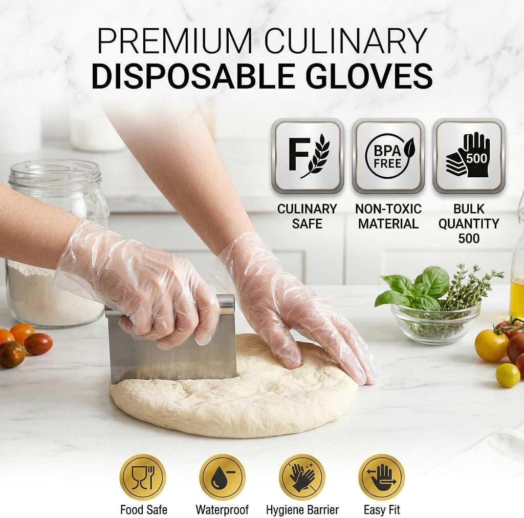 500 Count Disposable Food Prep Gloves, Food Grade Poly Gloves for Kitchen