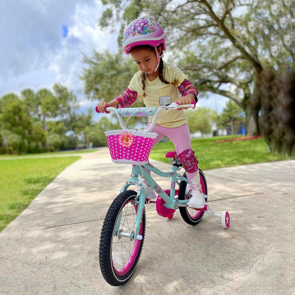 Paris Girls Bike with Training Wheels for Ages 3-10Y | 14-20 Inch Kids Bike with Training Wheels Basket & Handbrake
