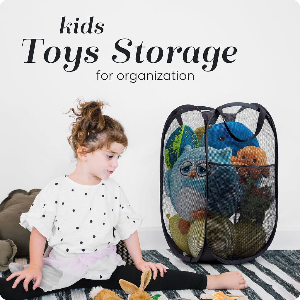 Collapsible Mesh Pop Up Hamper with Wide Opening and Side Pocket - Breathable, Sturdy, Foldable, and Space-Saving