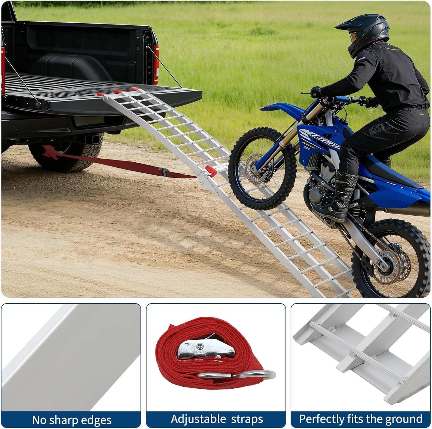 7.5FT Aluminum Folding Loading Ramps, Folding Ramps for Pickup Truck & Traile, Includes Load Straps for ATV, UTV