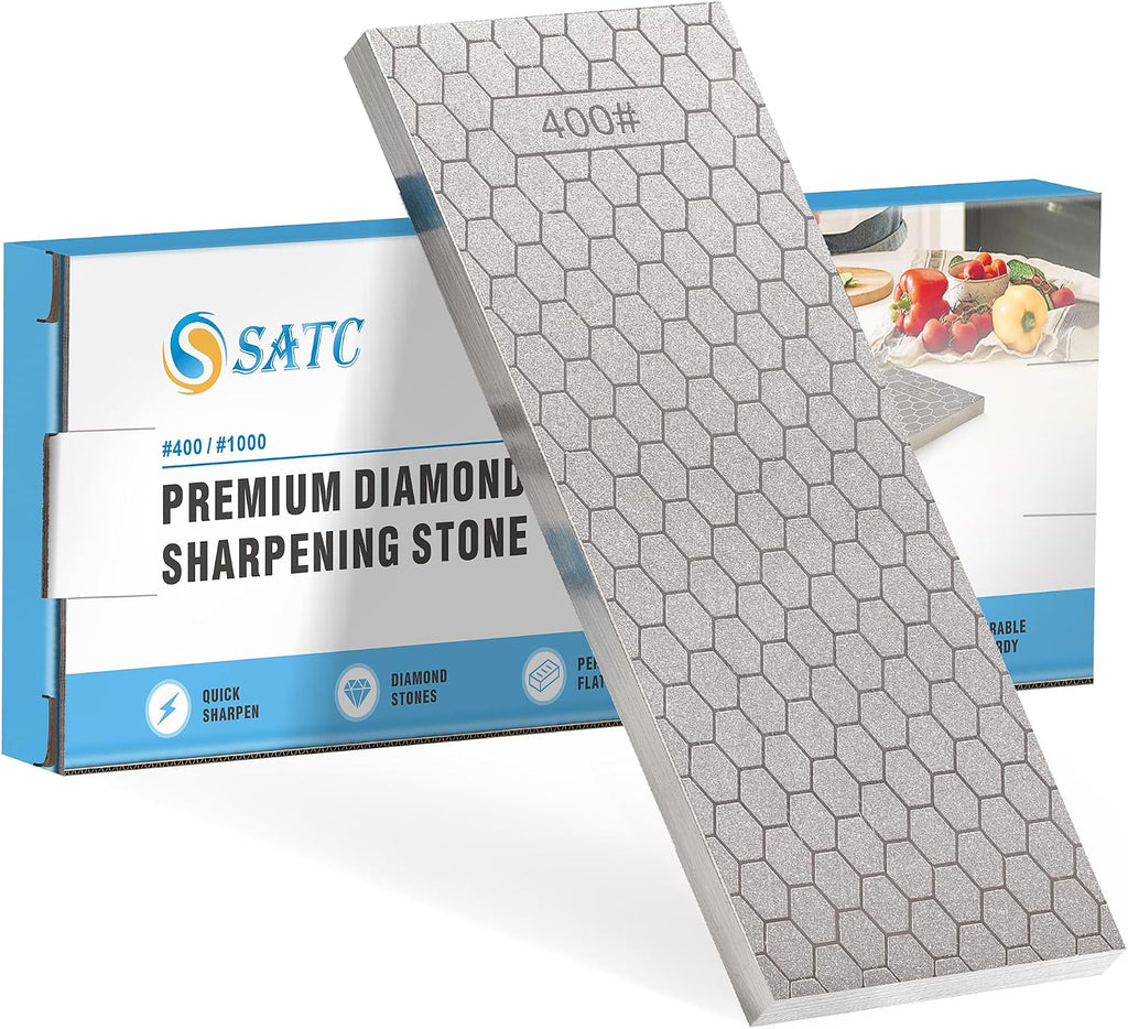 Diamond Sharpening Stone 2 Side Grit 400/1000 Diamond Plate Honing Stone 8-inch Hone Sharpener White