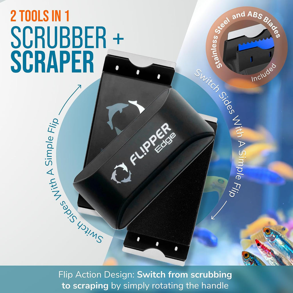 Flipper Edge Standard Magnetic 2-in-1 Aquarium Cleaner for Glass and Acrylic Tanks up to 1/2" (12mm) Thick – Dual