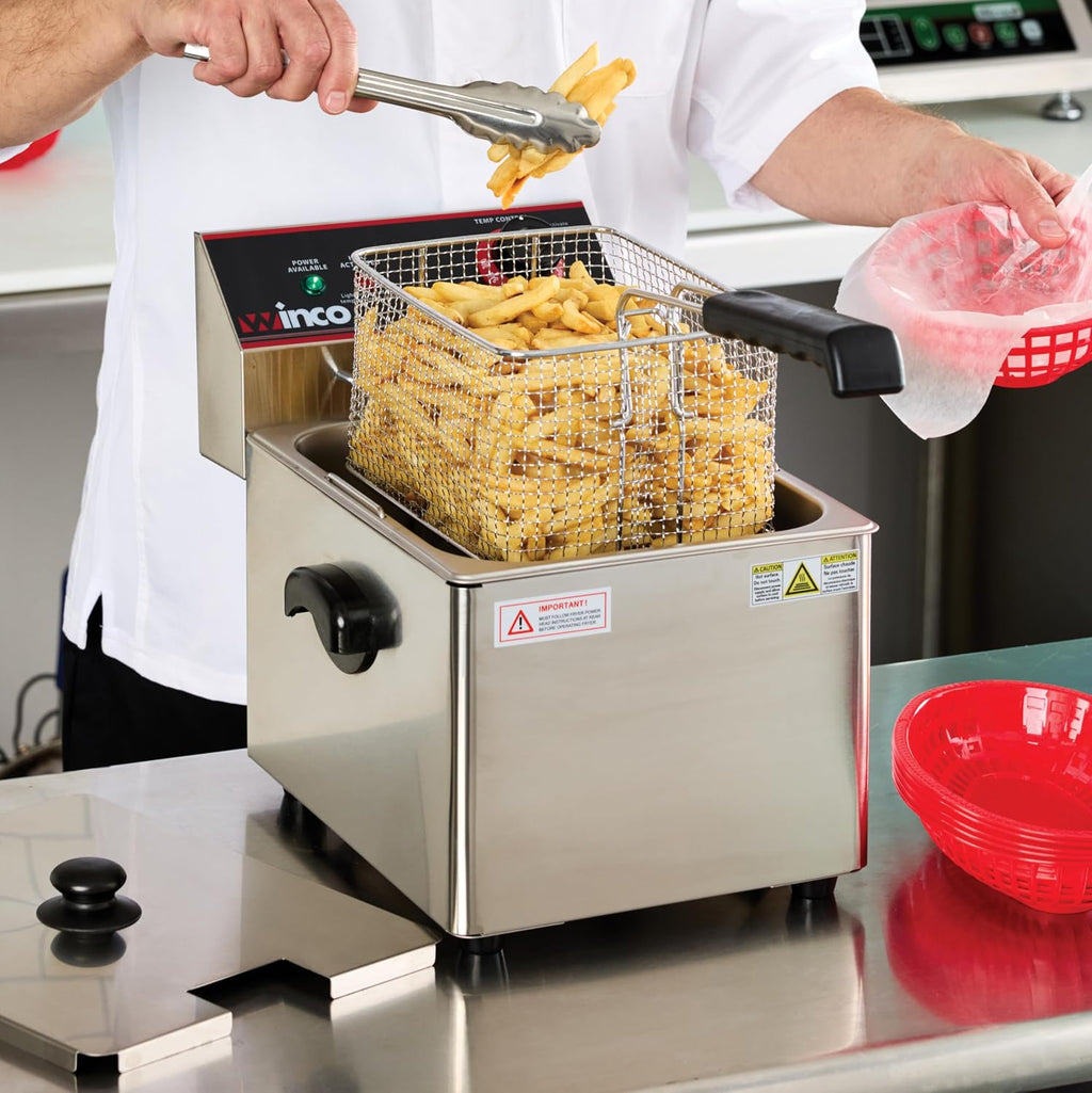 8 L Silver Commercial-Grade Electric Countertop Deep Fryer, Single
