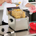 8 L Silver Commercial-Grade Electric Countertop Deep Fryer, Single